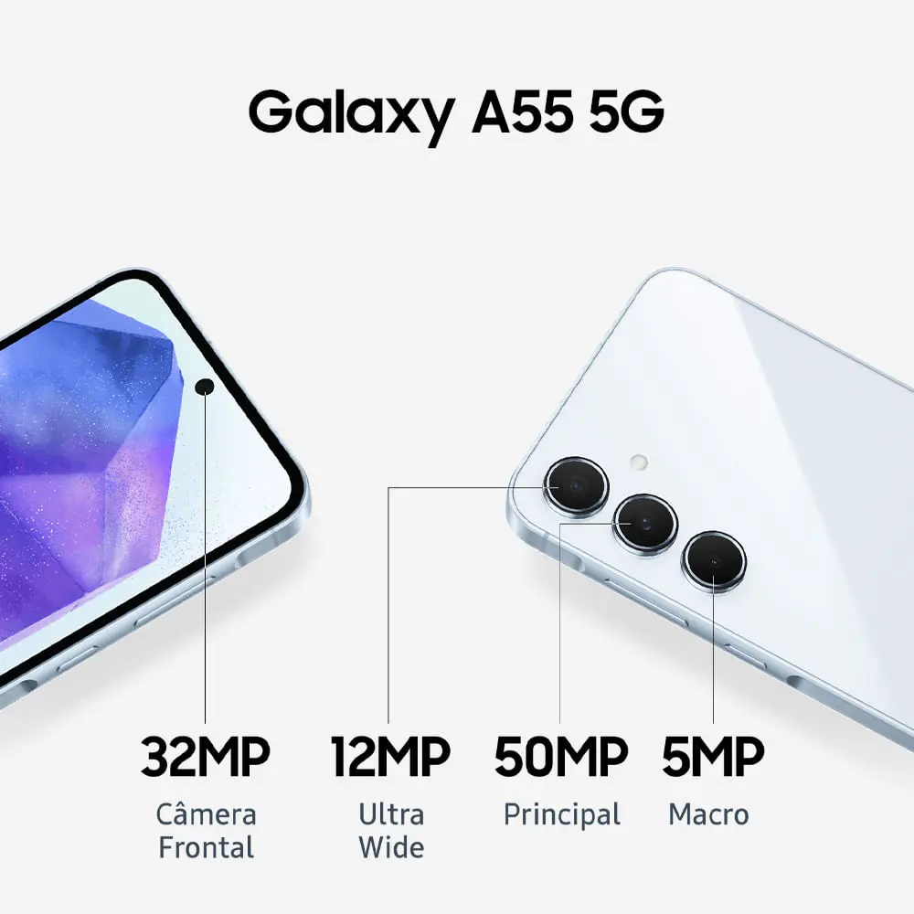 Samsung Galaxy A55 5G smartphone com câmera zoom 3x review